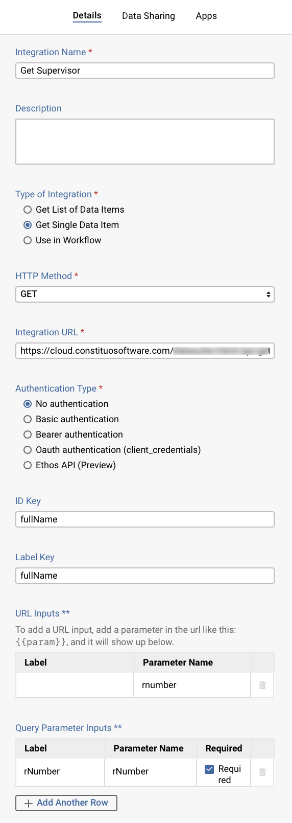Screenshot Kuali Integration input