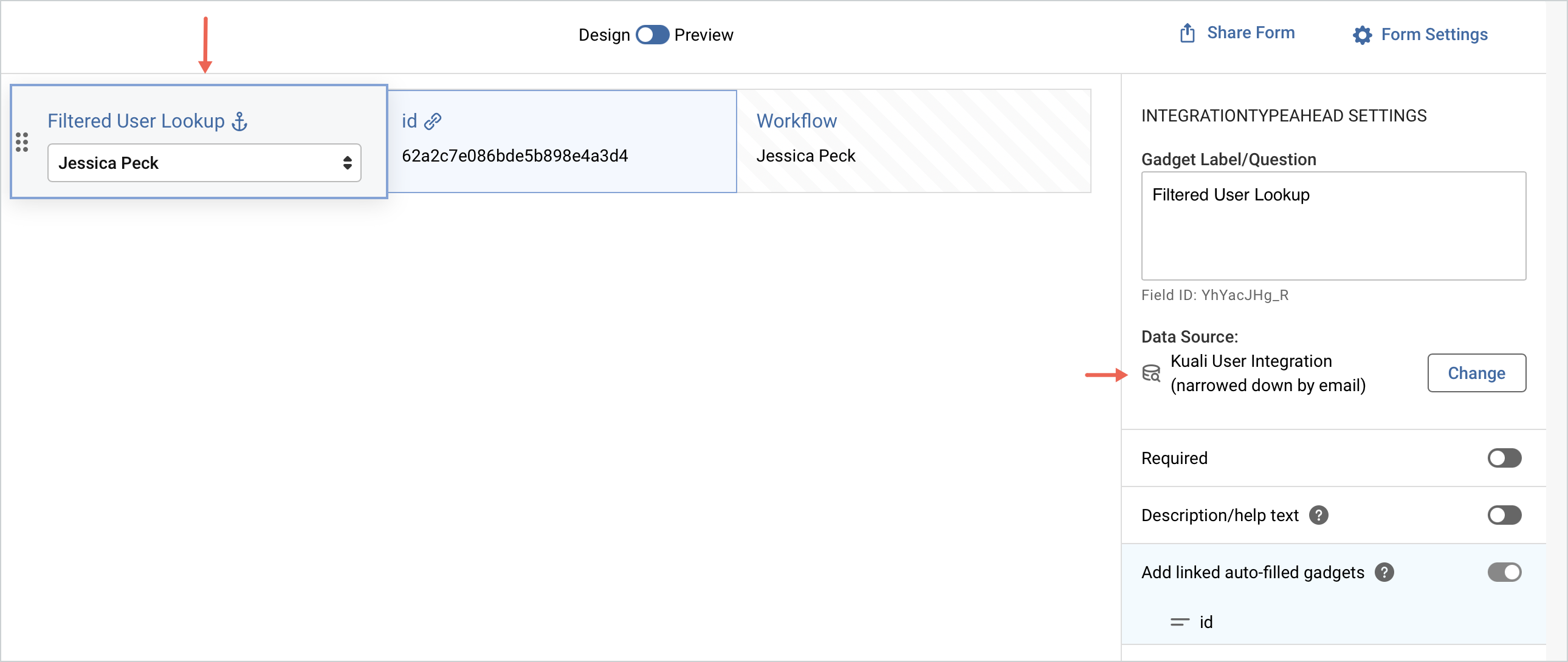 Screenshot showing integration on a form
