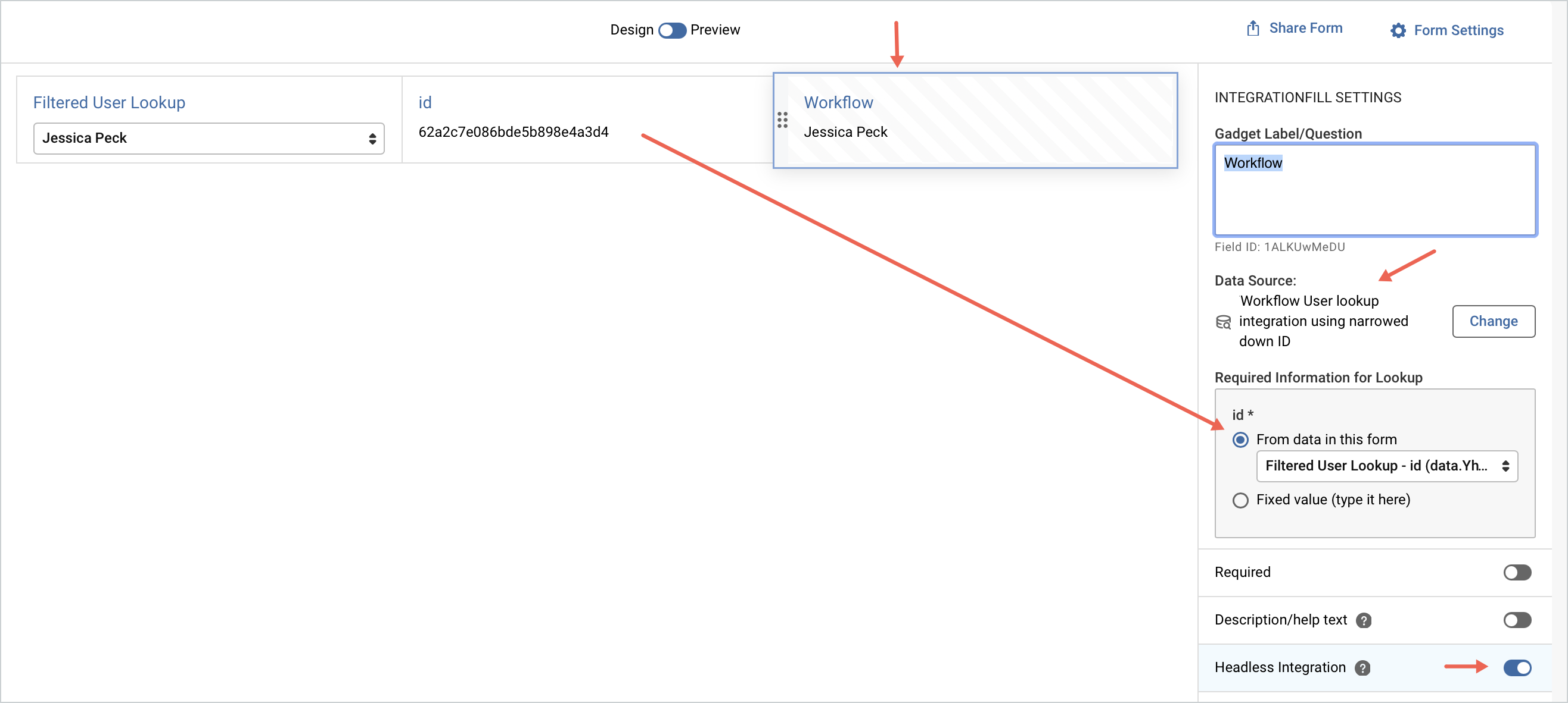 Screenshot of field on form