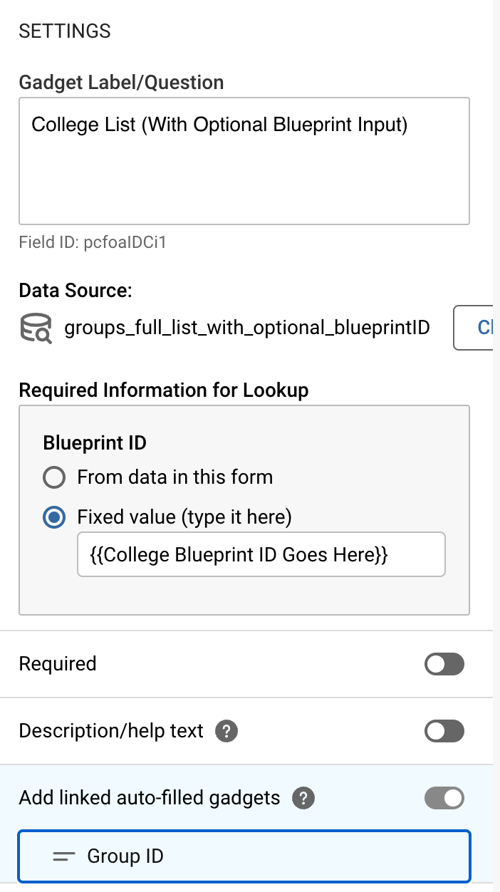 Screenshot of settings