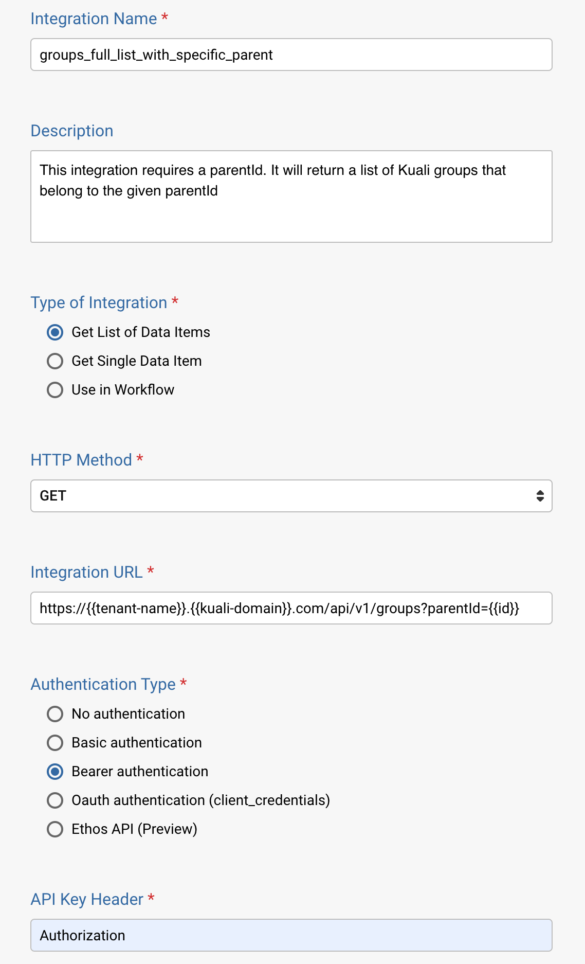 Integration for list of groups with specific parent ID