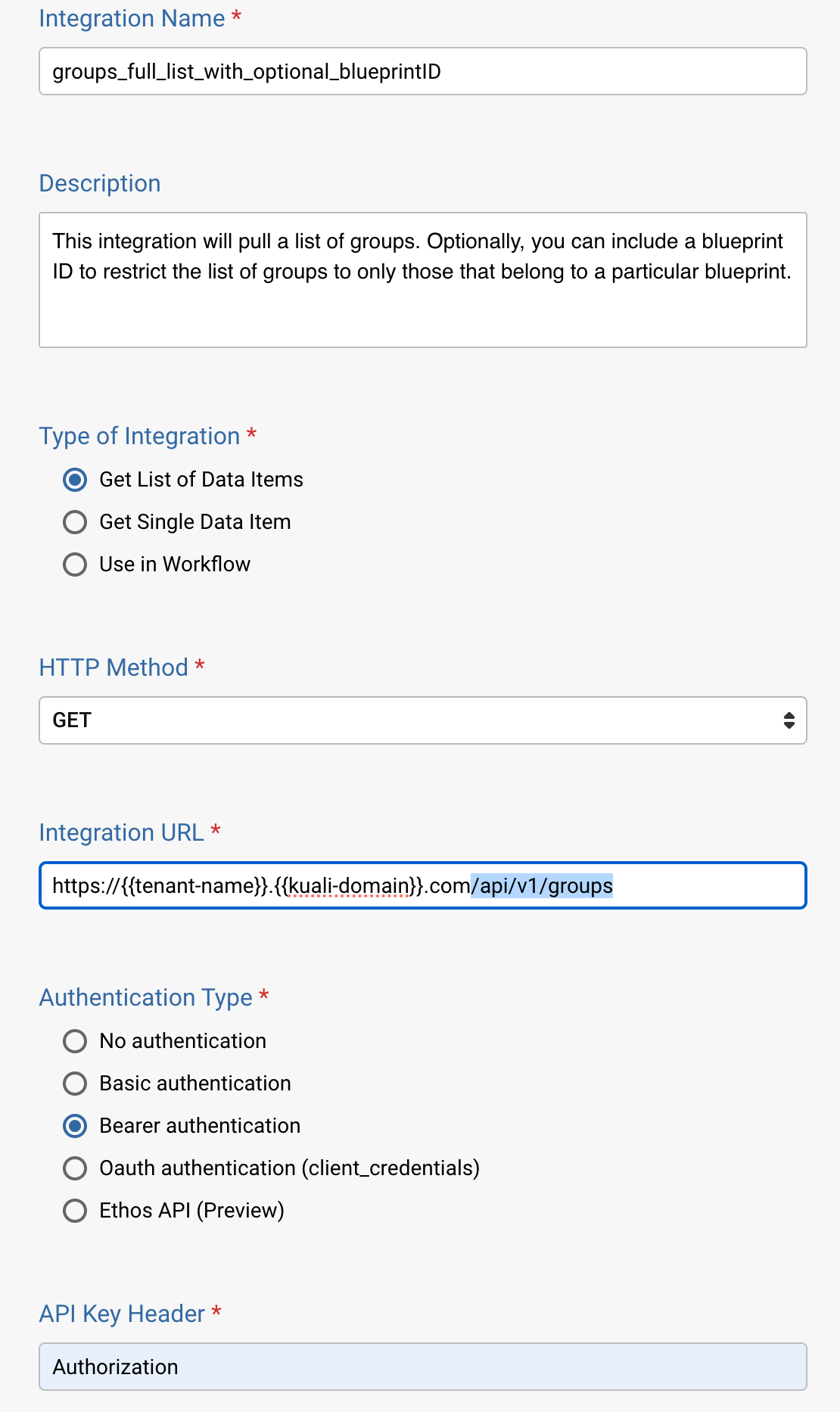 Screenshot showing how to pull a list of groups with an integration