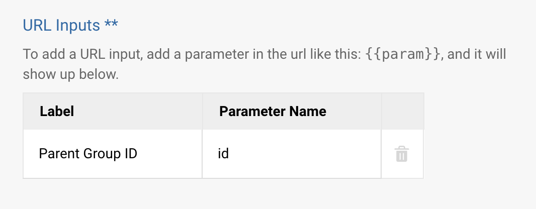 Screenshot of URL inputs