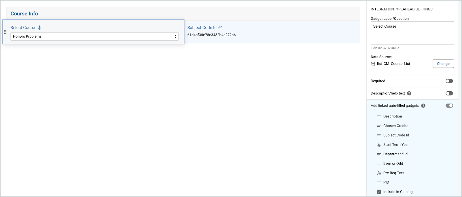 Screenshot showing a form with an integration included