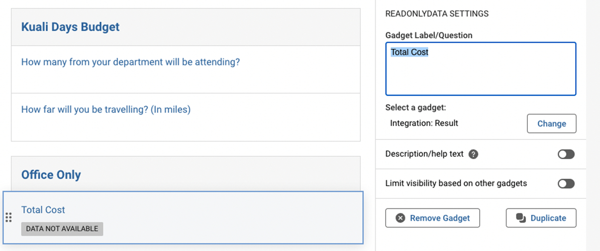 Screenshot of integration on form