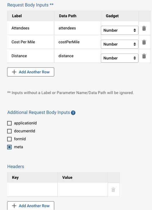 Request Body Inputs screenshot