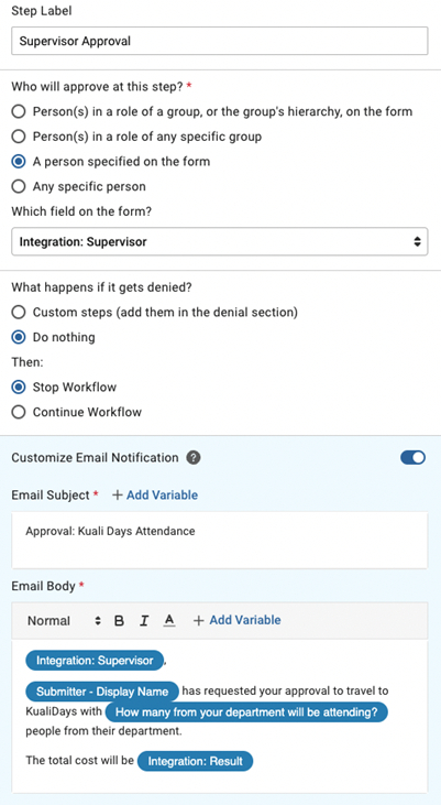 Screenshot of using integration data in notifications