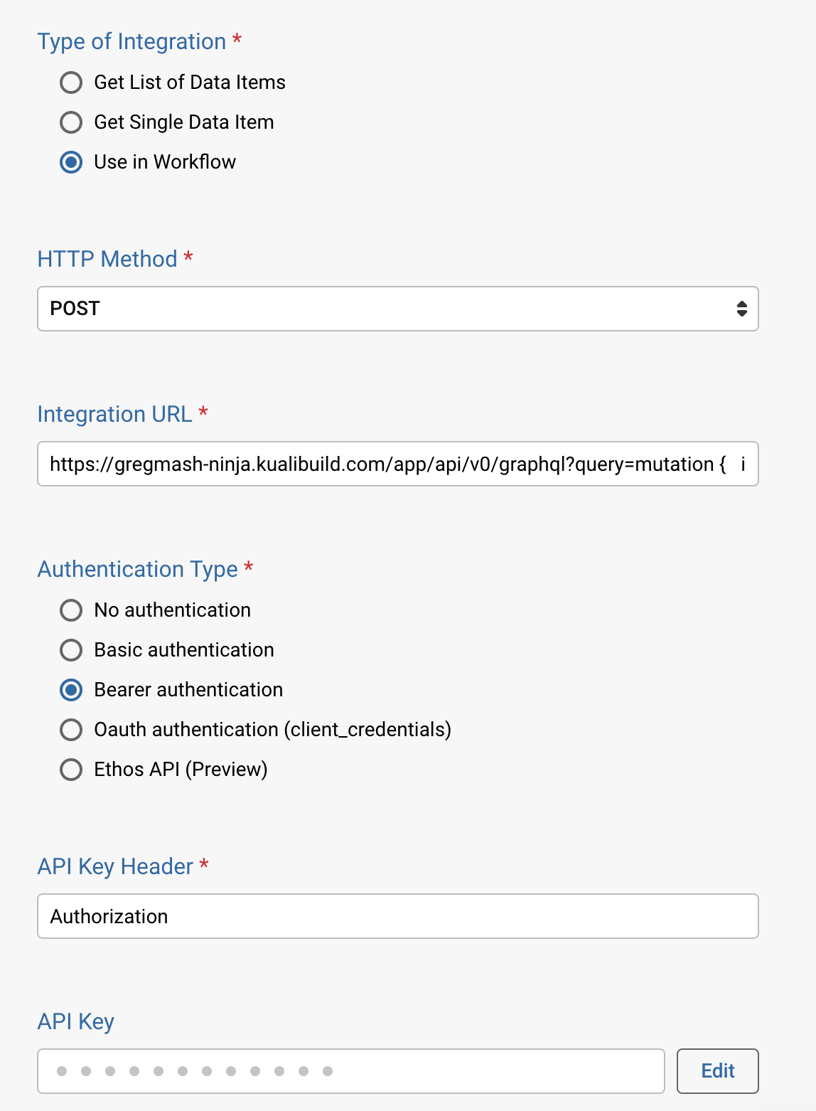 Screenshot of the integration request