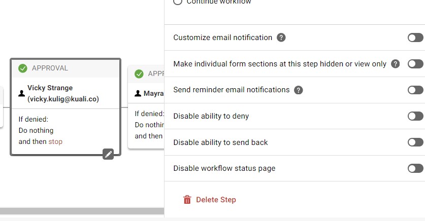 Screenshot illustrating the delete step button within the configuration panel
  
