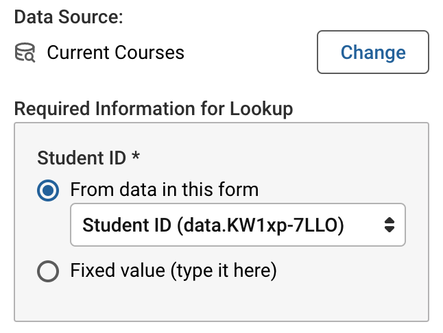 Screenshot showing the lookup for current courses