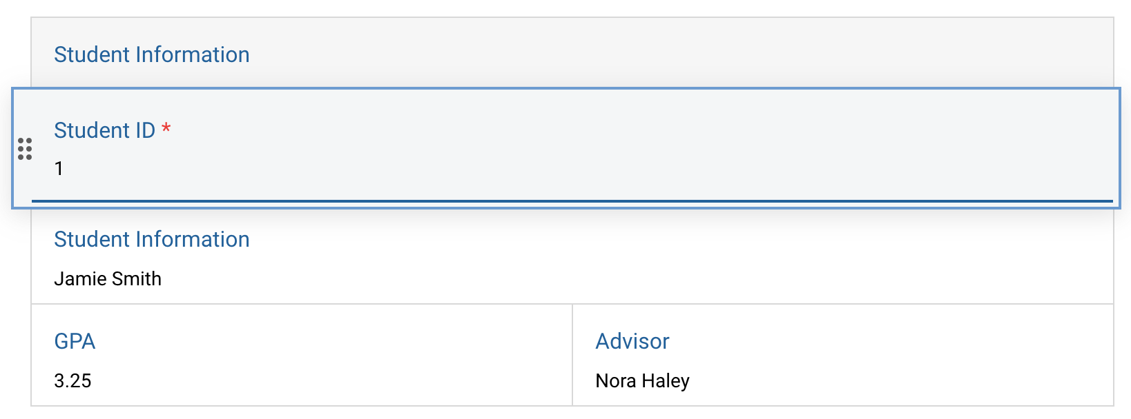 Screenshot demonstrating auto linked items on a form
