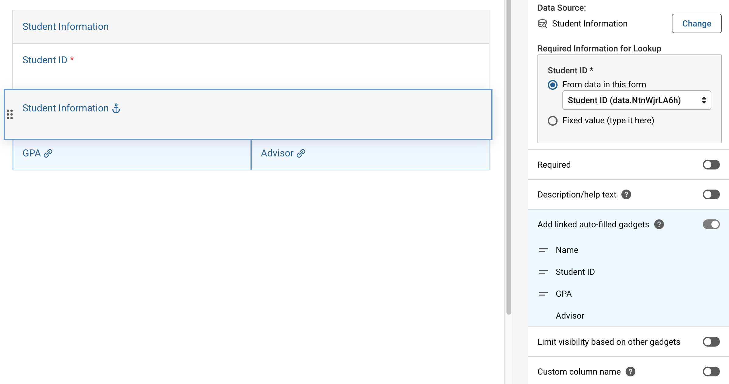 Screenshot showing where to enable and add the auto linked gadgets