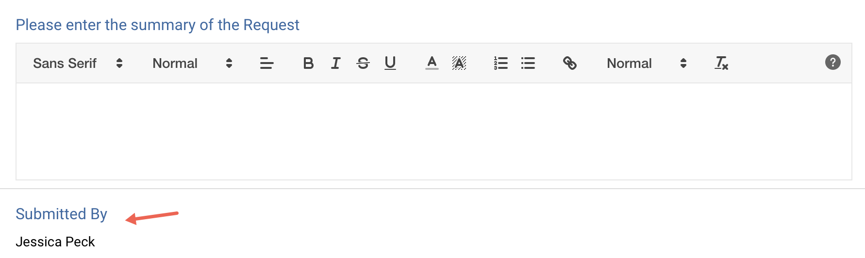 Screenshot of where the Submitted by data may appear on a form
