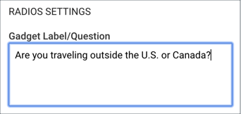 Screenshot showing the radio gadget settings