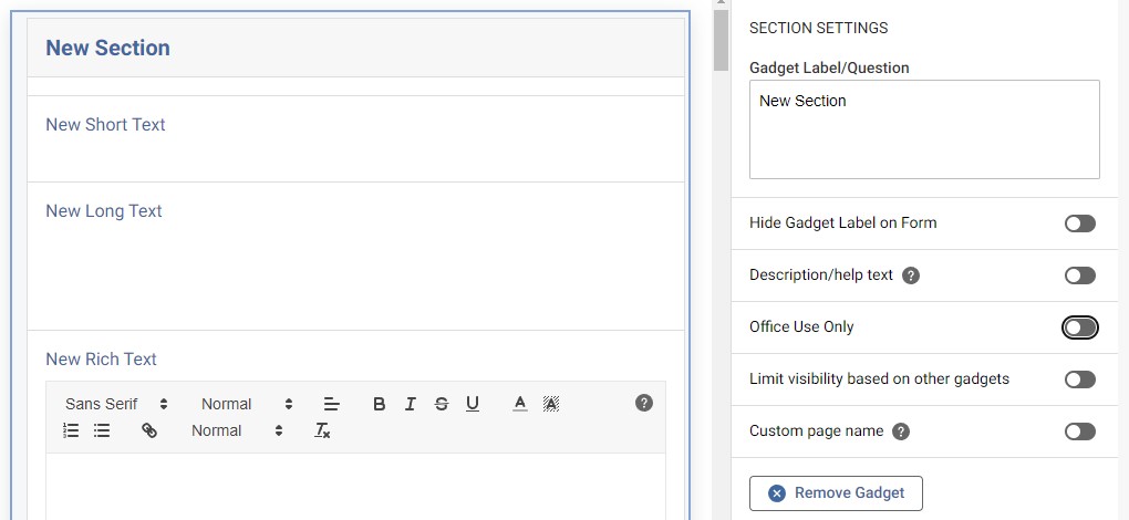 Screenshot of a section within a form