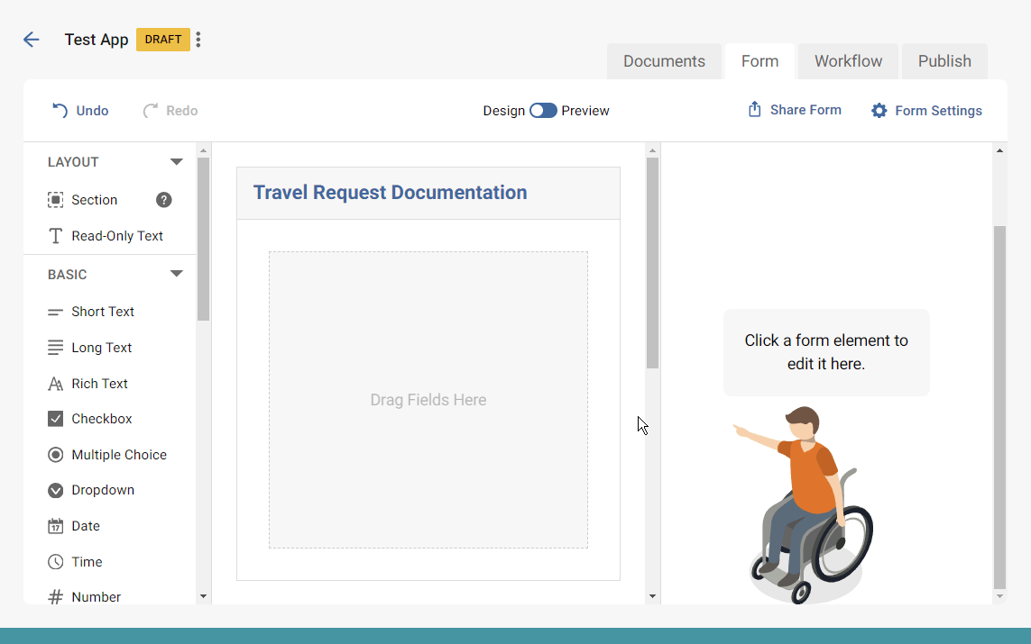 Gif demonstrating dragging the short text field into the form