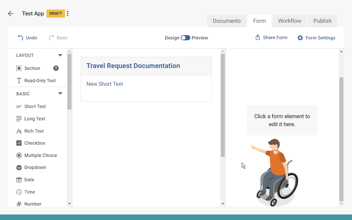 Gif demonstrating dragging a field into the form outside of a section