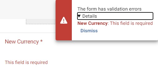 Validation error on a form