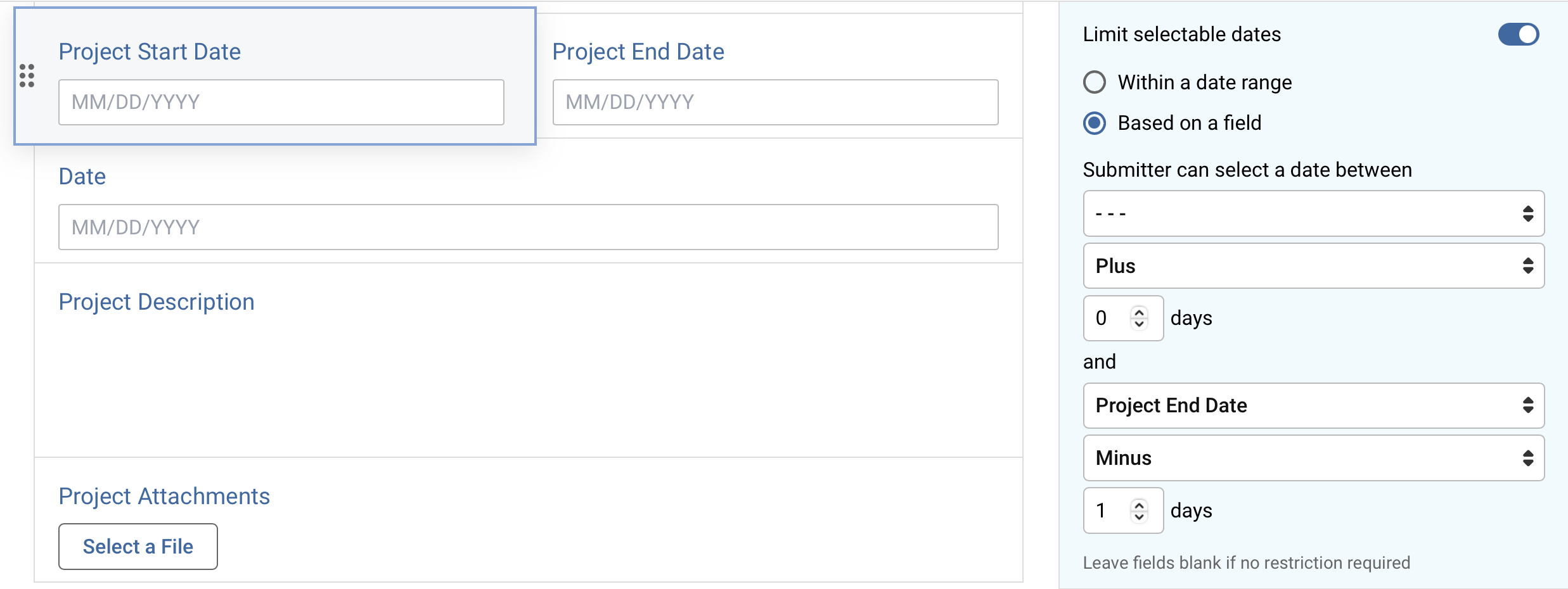 Platform - Date Gadget - Limited Dates Configuration Example Start Date