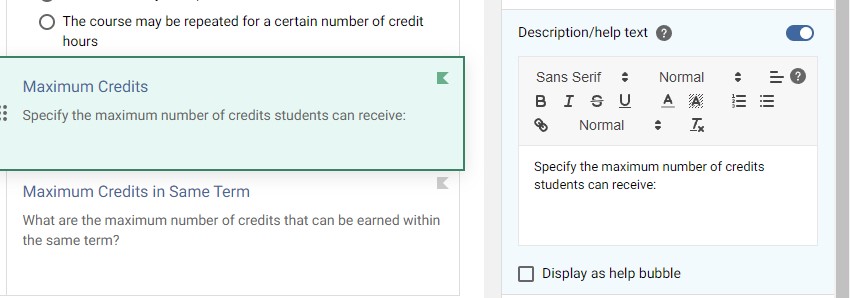 Descriptive/help text field of a gadget