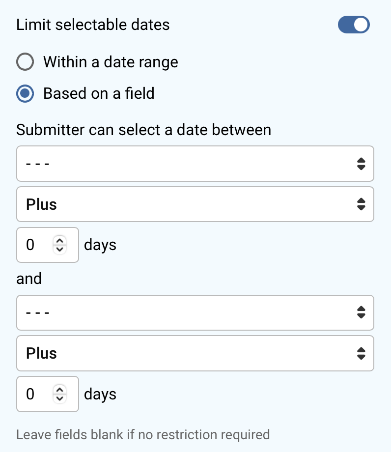 Platform - Date Gadget - Limit Selectable Dates Configuration