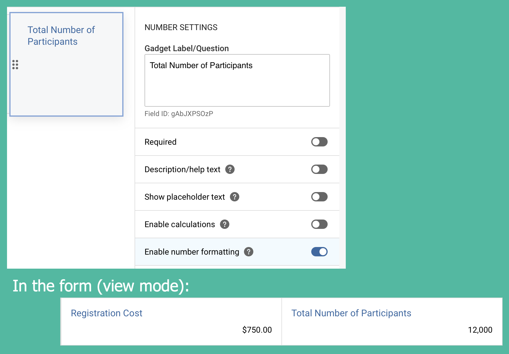Platform - Number gadget config - enable number formatting