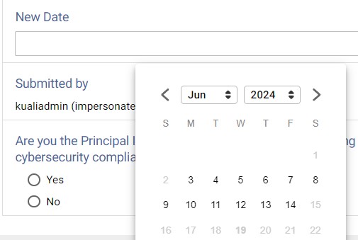 Form preview displaying only the specified range available for selection