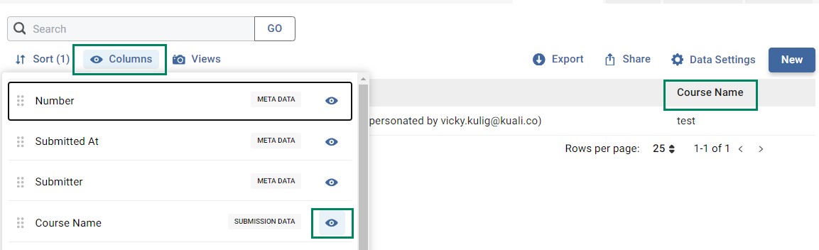 Custom Column Name setting in the columns filter