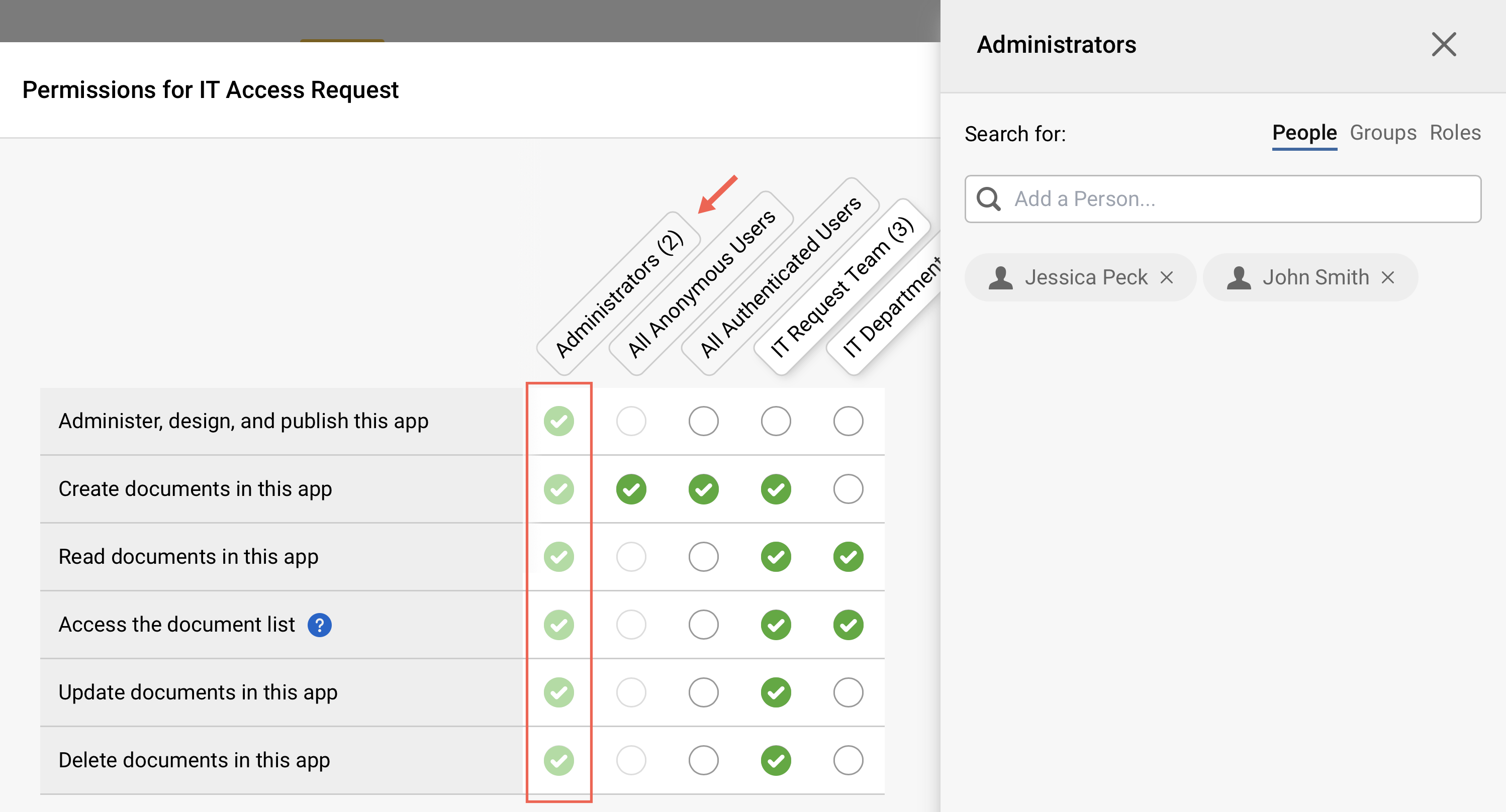 Screenshot of administrator permissions