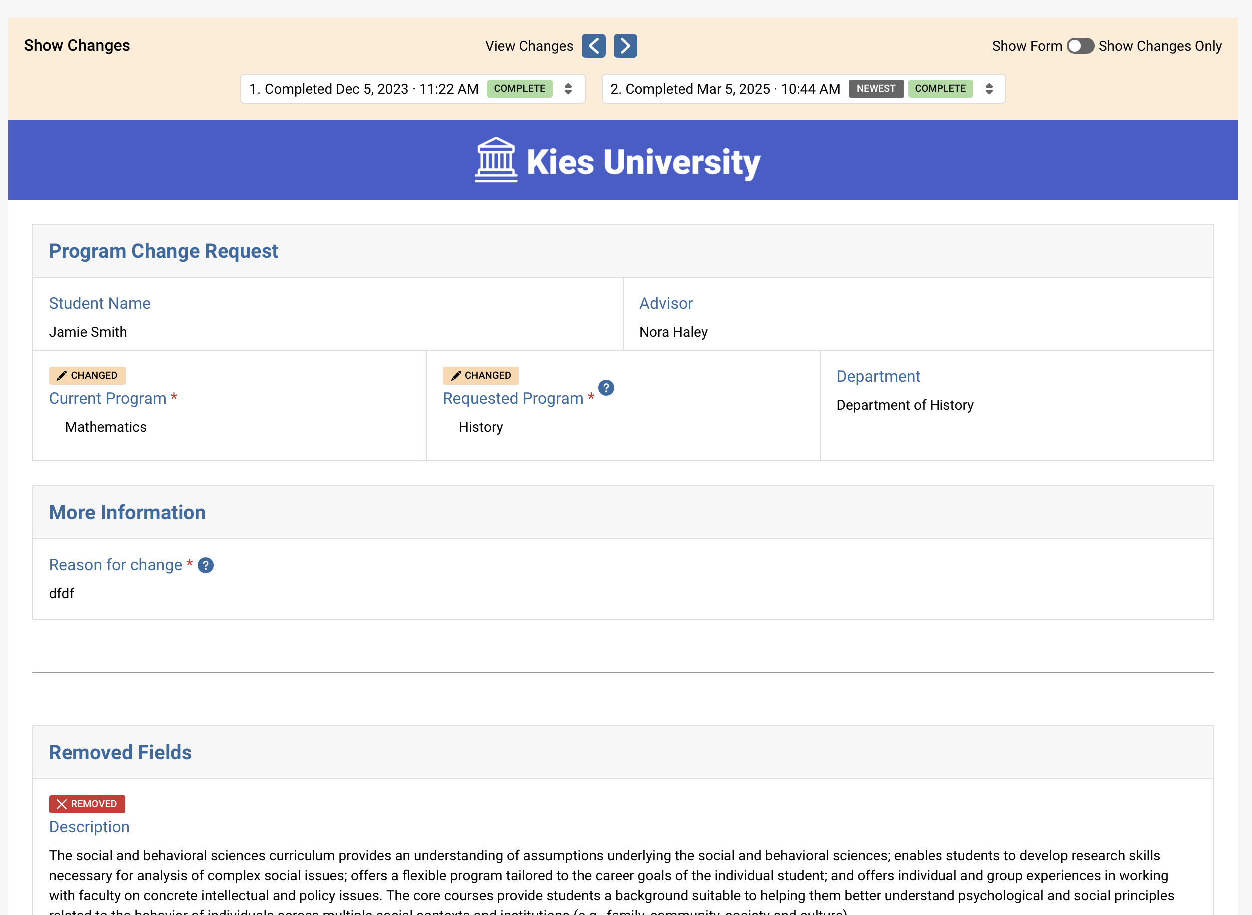 Platform - Versions - Show Changes Example