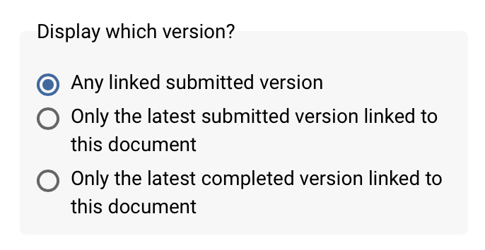 Platform - Form - Associations Version configuration options