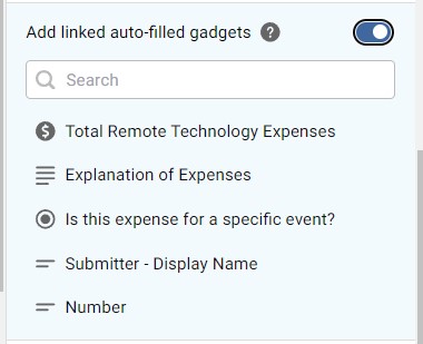 Screenshot displaying the enabled auto filled linked gadgets