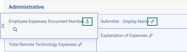 Screenshot highlighting the anchor icon on a form