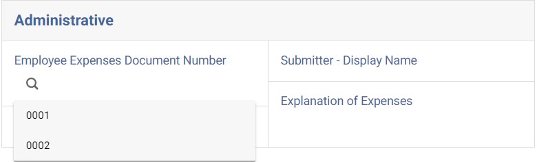 Screenshot showing the document number as a selectable option