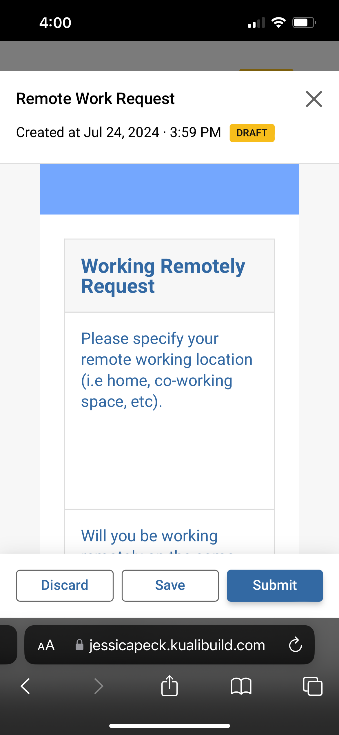 Screenshot of mobile experience