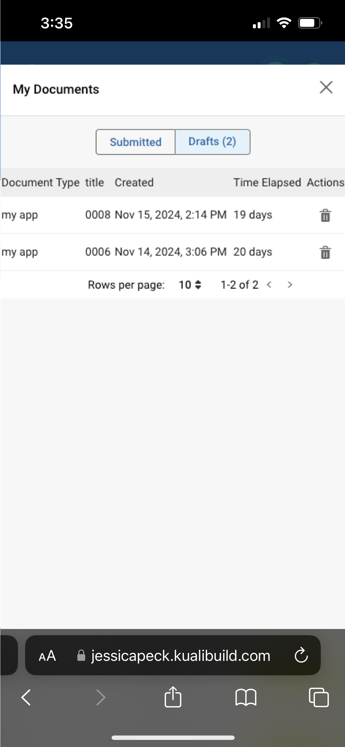 Screenshot of mobile experience