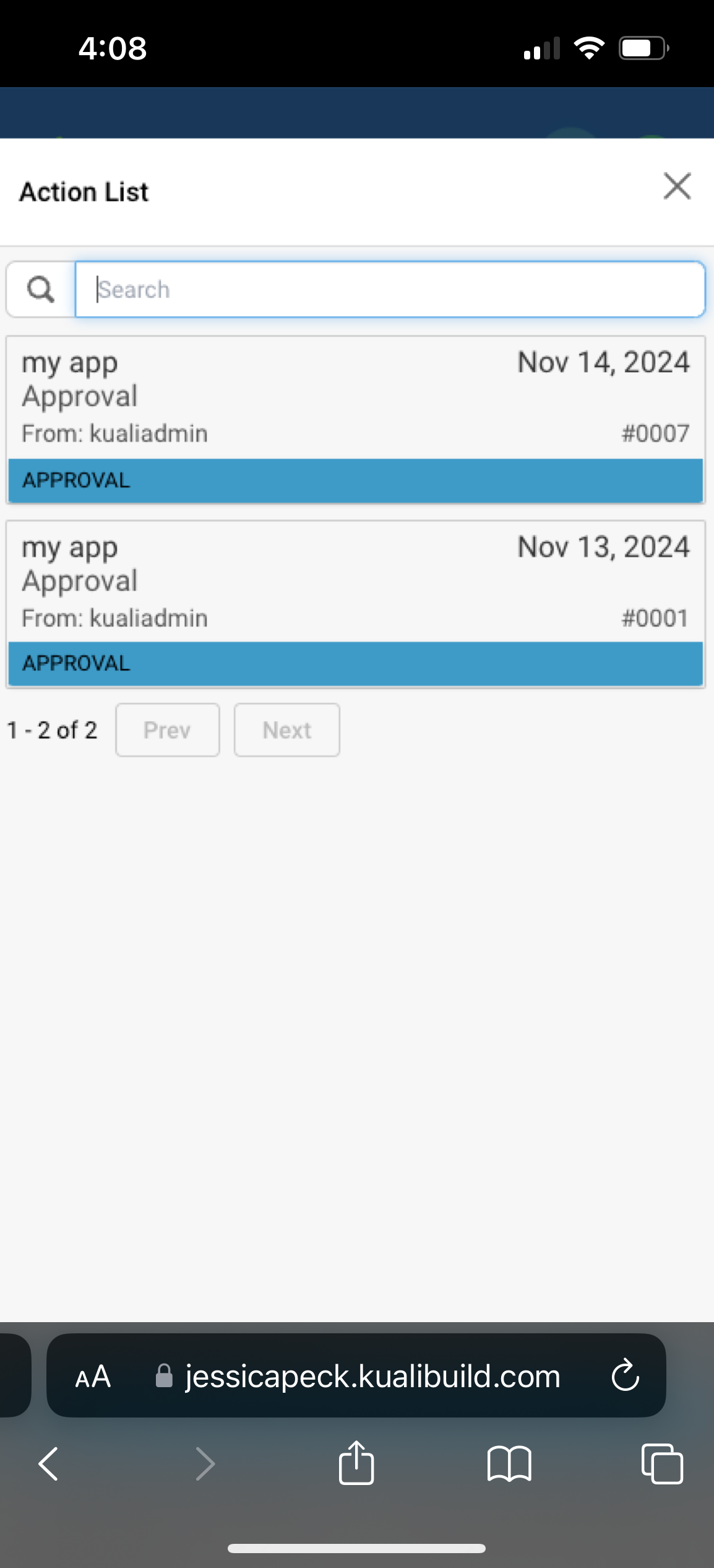 Screenshot of mobile experience