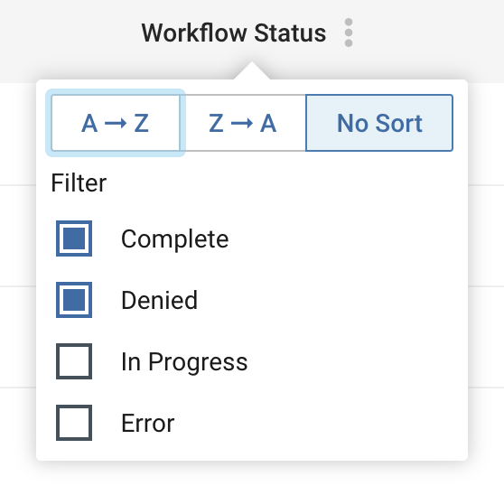 Screenshot of status with denied and complete selected