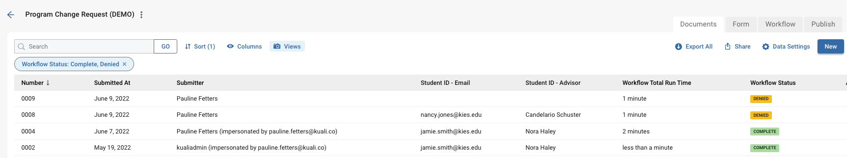 Screenshot of a sample report showing longest run times