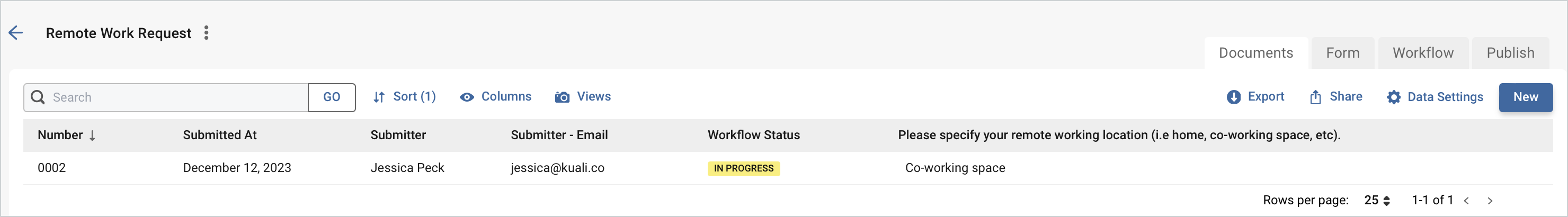 Screenshot of document list
