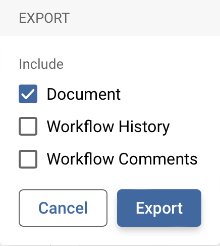 Screenshot of available export options