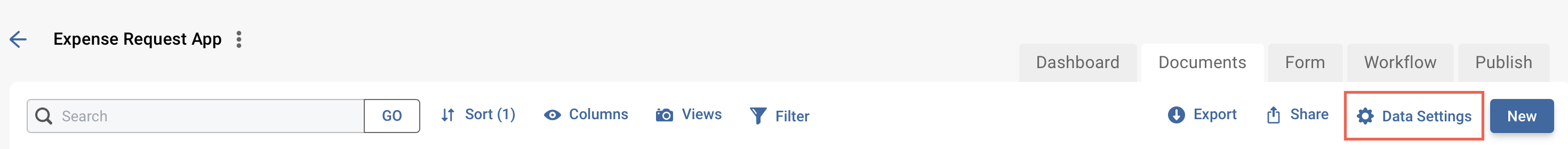 Document List Settings option