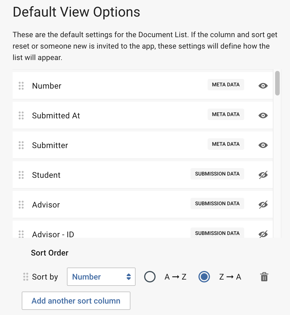Default view options