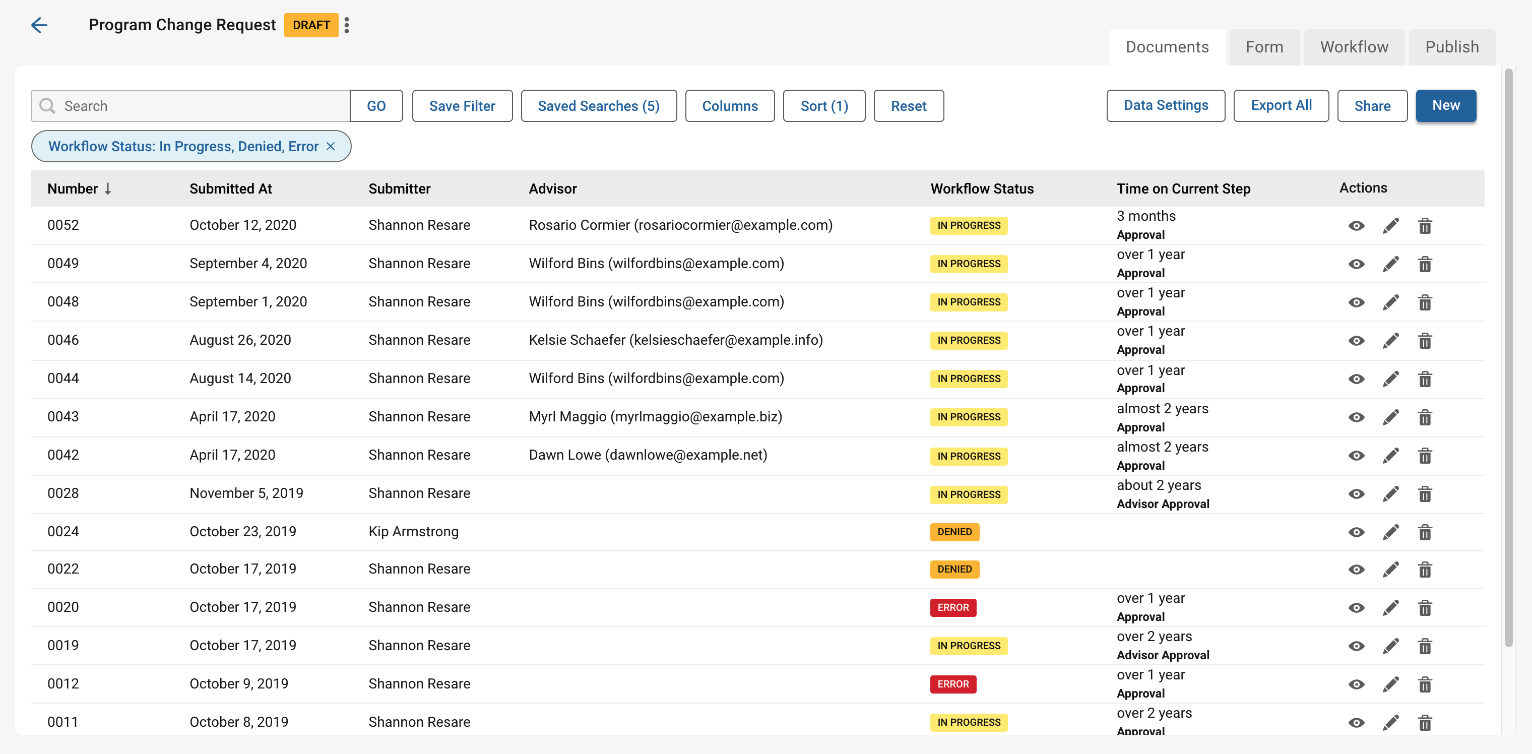 Document list overview