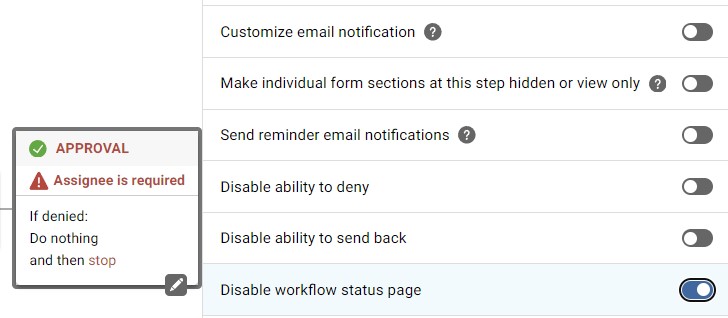 Disable workflow status page setting