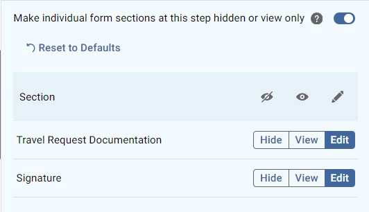 Options for hiding sections