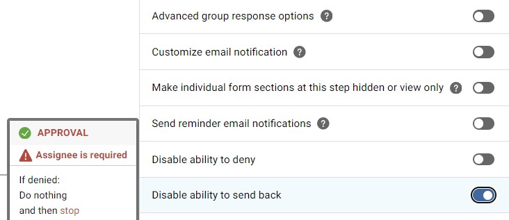 Disable ability to send back