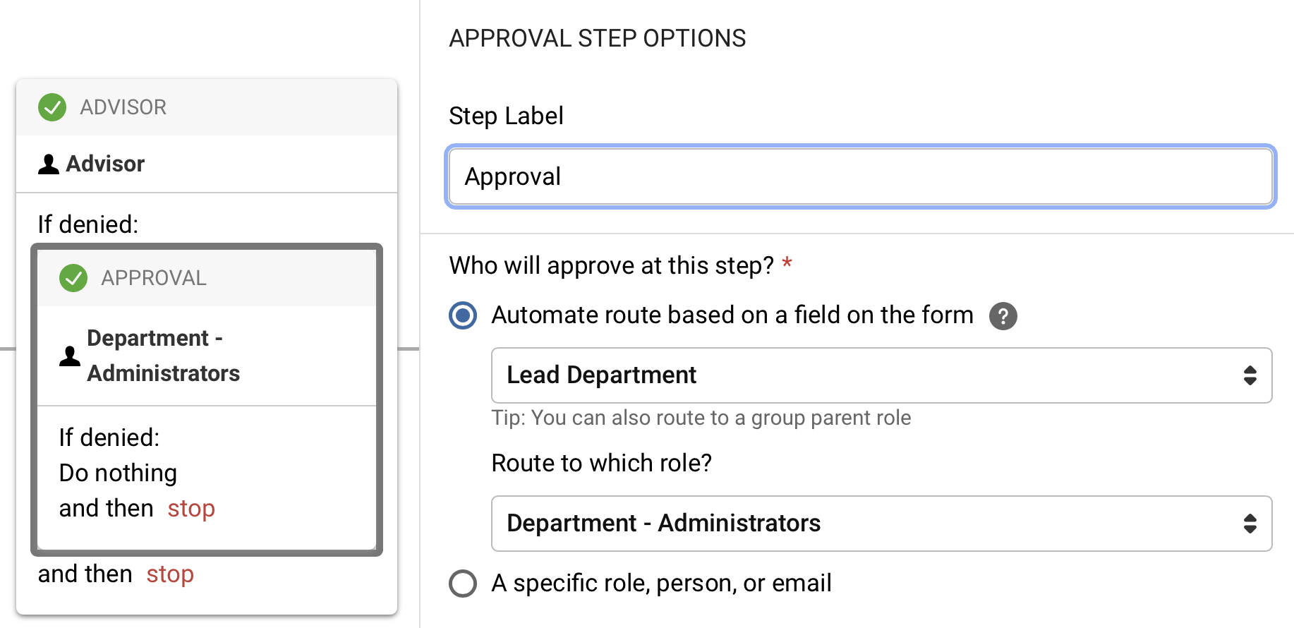 Approval step options