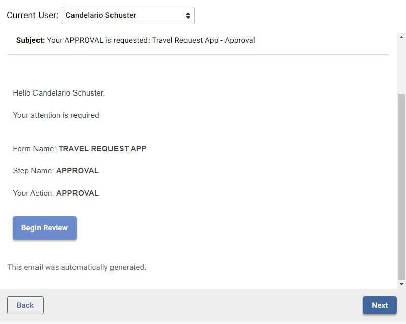 Example of an approval step within the workflow simulator