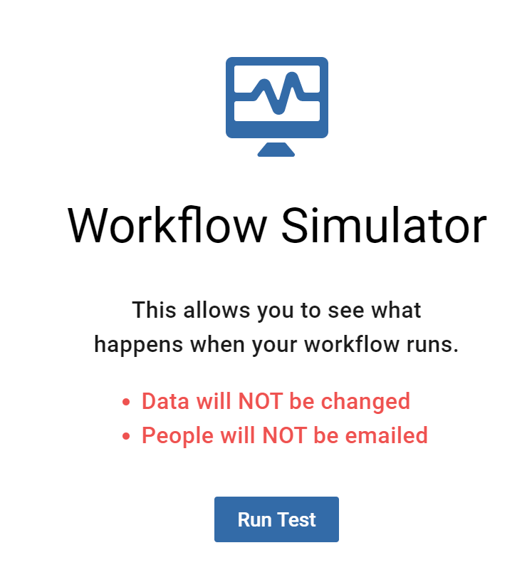 Workflow simulator starting screen